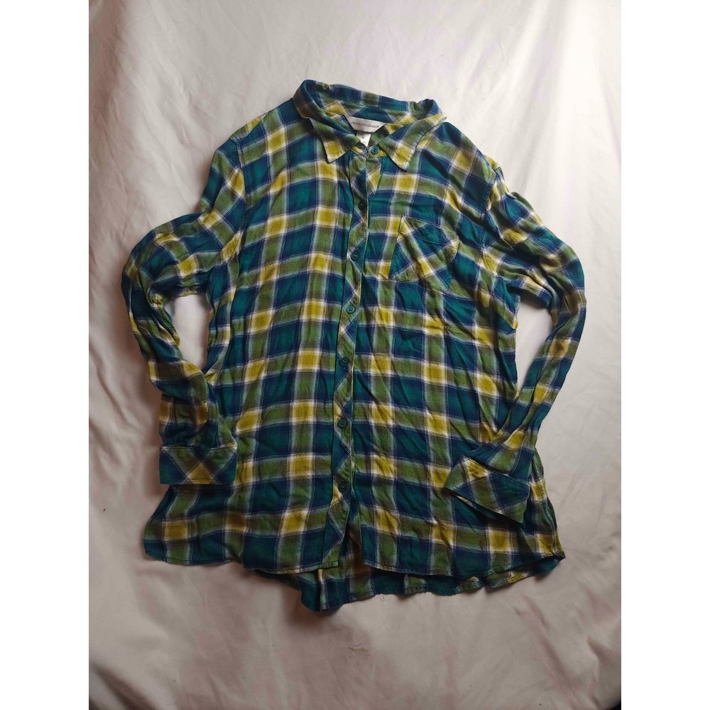 Christopher & Banks Button-Down Shirt Mens XL Green Blue Plaid Vintage Casual